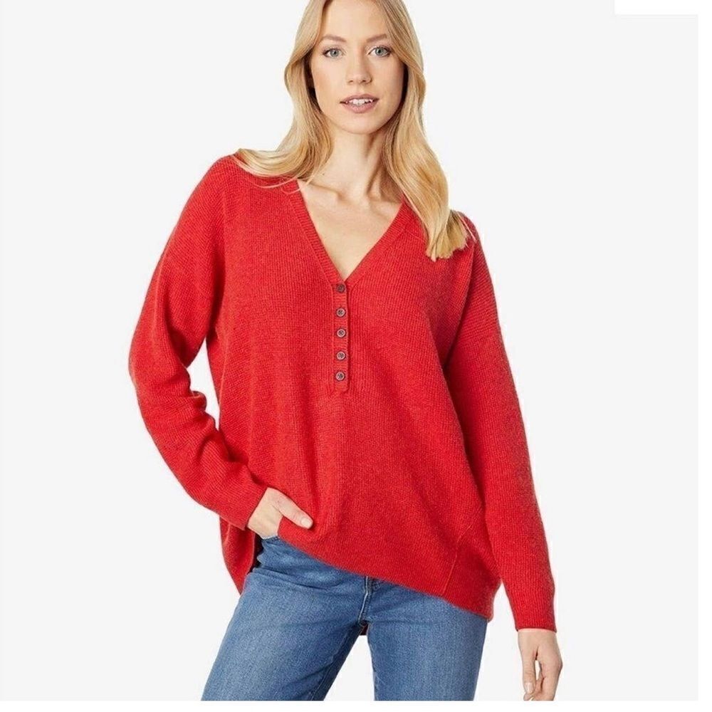 Madewell Asherton Waffle Knit Henley V-Neck Sweater Sz small